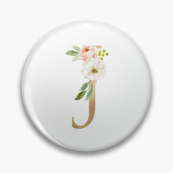 Artikelvorschau, Monogrammbuchstabe J - Kunstgoldfolie und rosa-weiße Blumen und grüne Blätter entworfen und verkauft von Citronelladesig.