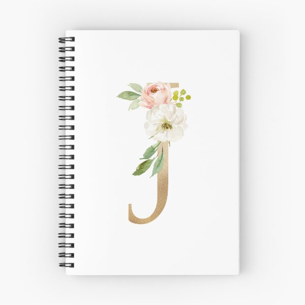 Artikelvorschau, Monogrammbuchstabe J - Kunstgoldfolie und rosa-weiße Blumen und grüne Blätter entworfen und verkauft von Citronelladesig.