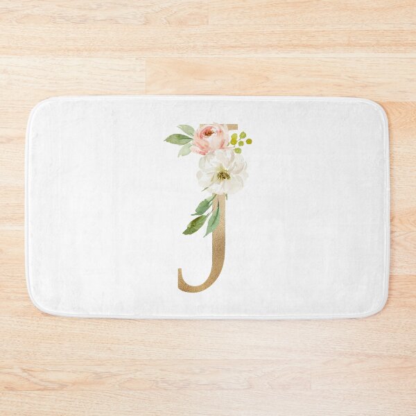 Artikelvorschau, Monogrammbuchstabe J - Kunstgoldfolie und rosa-weiße Blumen und grüne Blätter entworfen und verkauft von Citronelladesig.