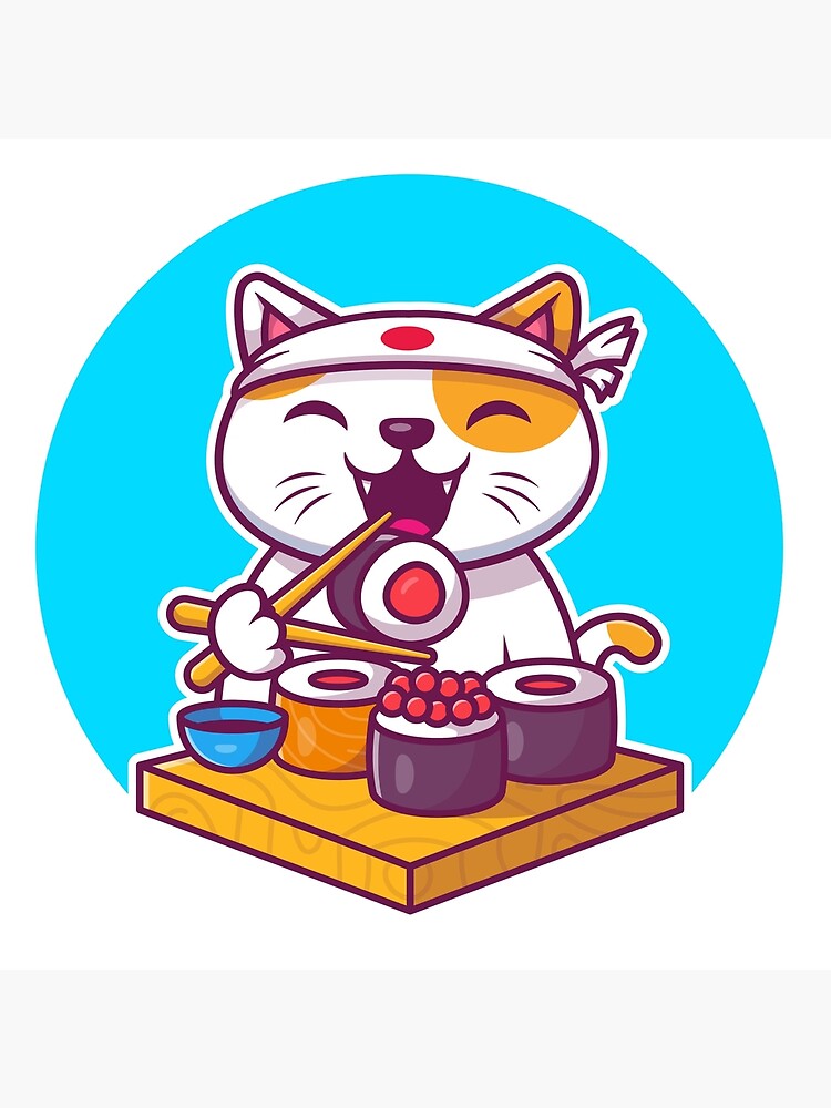 Fat Funny Cat Eating Sushi Food