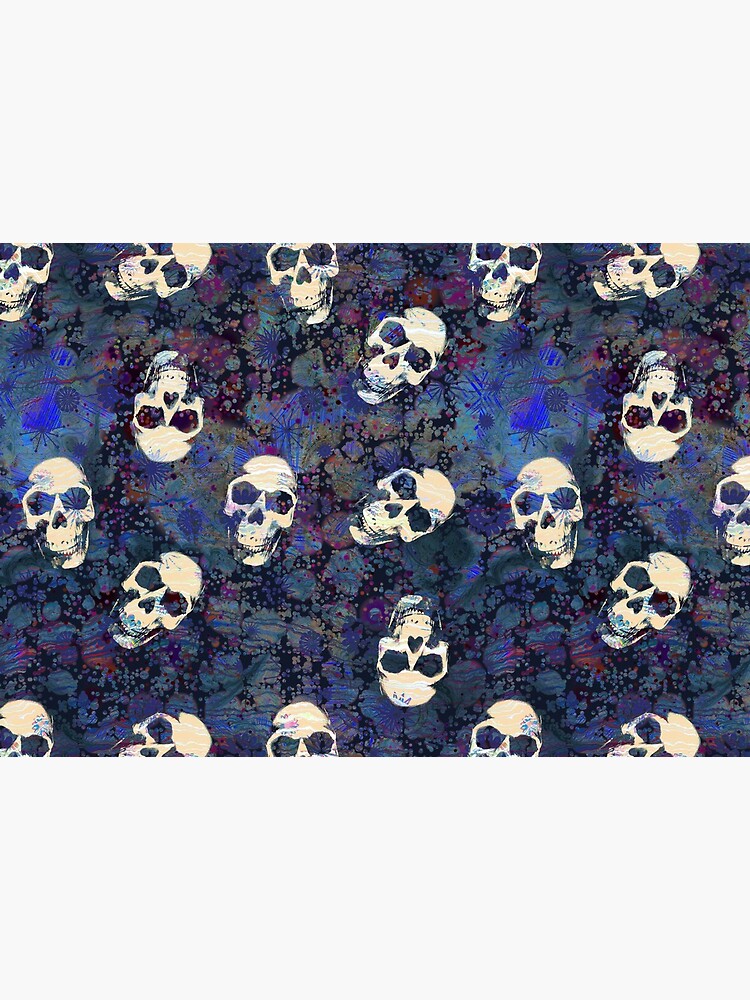 Blue and Black Grunge Weathered Old Human Skulls Pattern by RootSquare