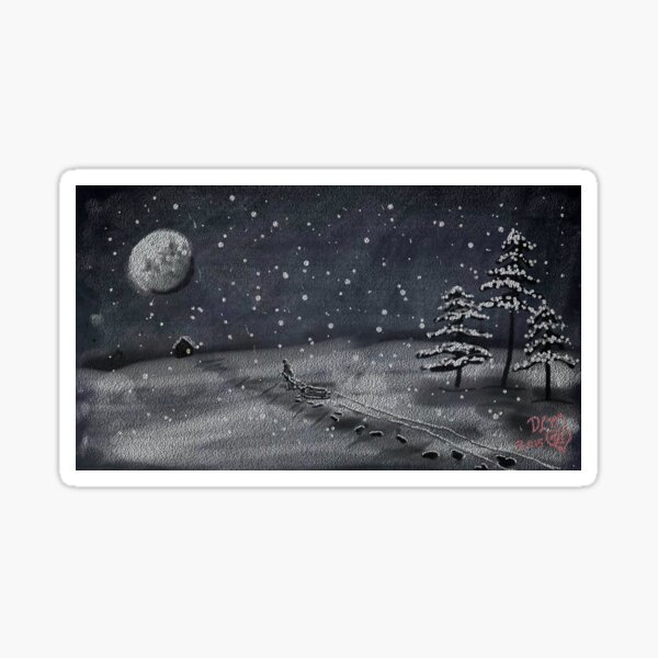 peaceful snowy night chalkboard scene Sticker