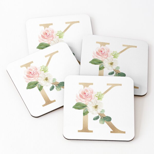 Item preview,  Monogram letter K - Faux gold foil and pink and white flowers and green leaves designed and sold by Citronelladesig.