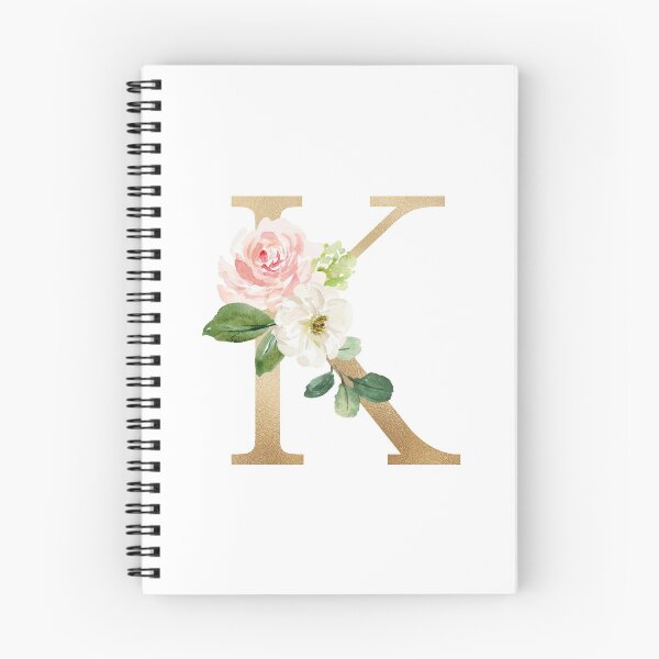 Artikelvorschau, Monogrammbuchstabe K - Kunstgoldfolie und rosa-weiße Blumen und grüne Blätter entworfen und verkauft von Citronelladesig.