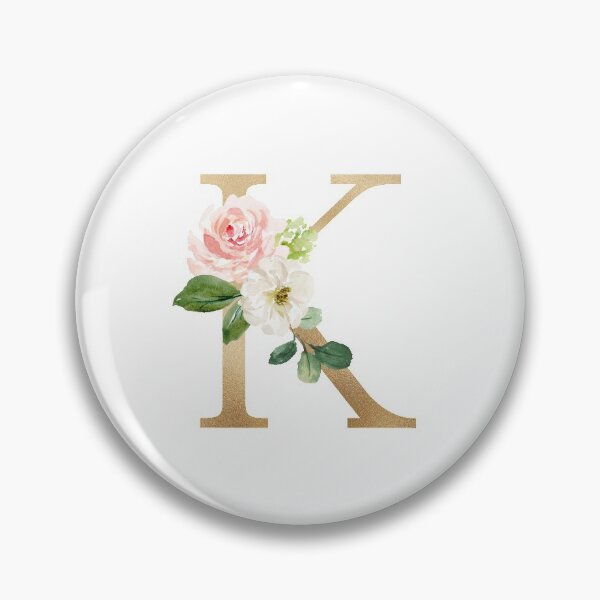 Artikelvorschau, Monogrammbuchstabe K - Kunstgoldfolie und rosa-weiße Blumen und grüne Blätter entworfen und verkauft von Citronelladesig.