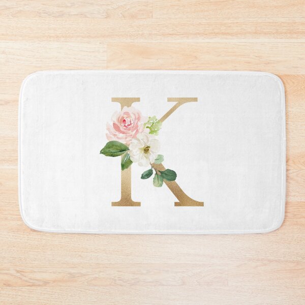 Artikelvorschau, Monogrammbuchstabe K - Kunstgoldfolie und rosa-weiße Blumen und grüne Blätter entworfen und verkauft von Citronelladesig.