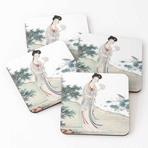 Item preview, China art print - young Chinese lady with with lotus flower in front of landscape designed and sold by Kallandra.
