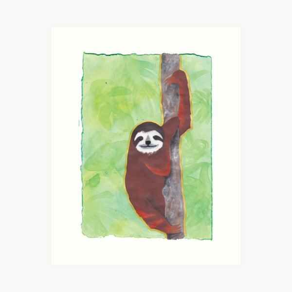 Sloth on Green Art Print