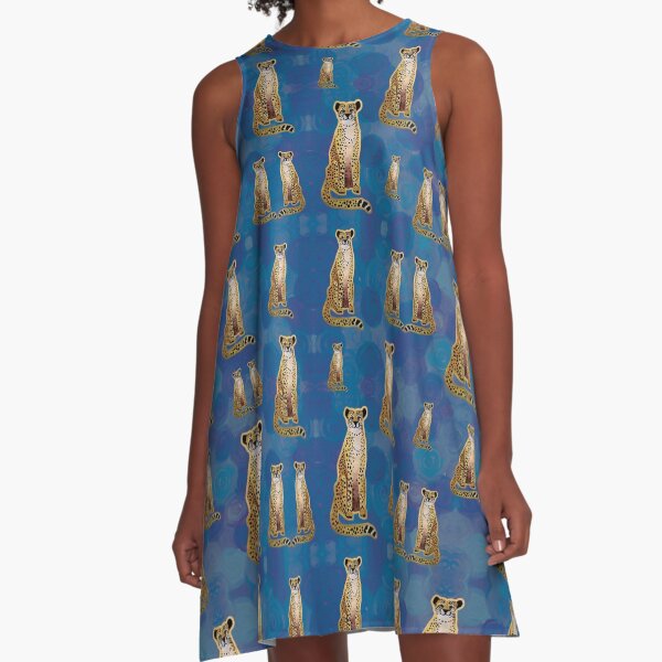 Cheetah on Blue A-Line Dress