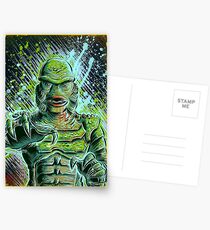 Creature from the black lagoon art print halloween monster movie horror sci fi halloween christmas lake universal monsters film black and white joe badon Postcards