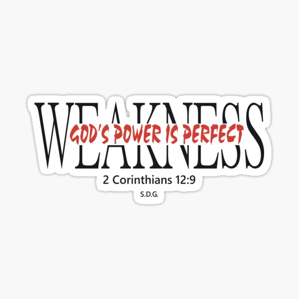 god-s-power-is-perfect-in-weakness-red-in-black-sticker-by