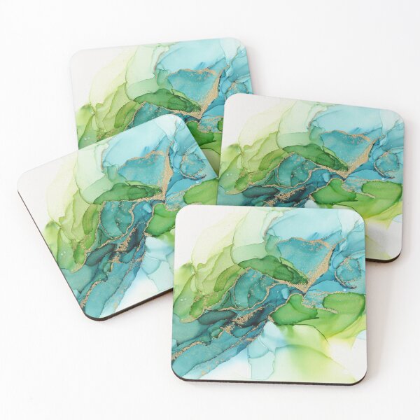 Item preview, Abstract Blue Green Gold Ink Painting designed and sold by Olga Shvartsur.