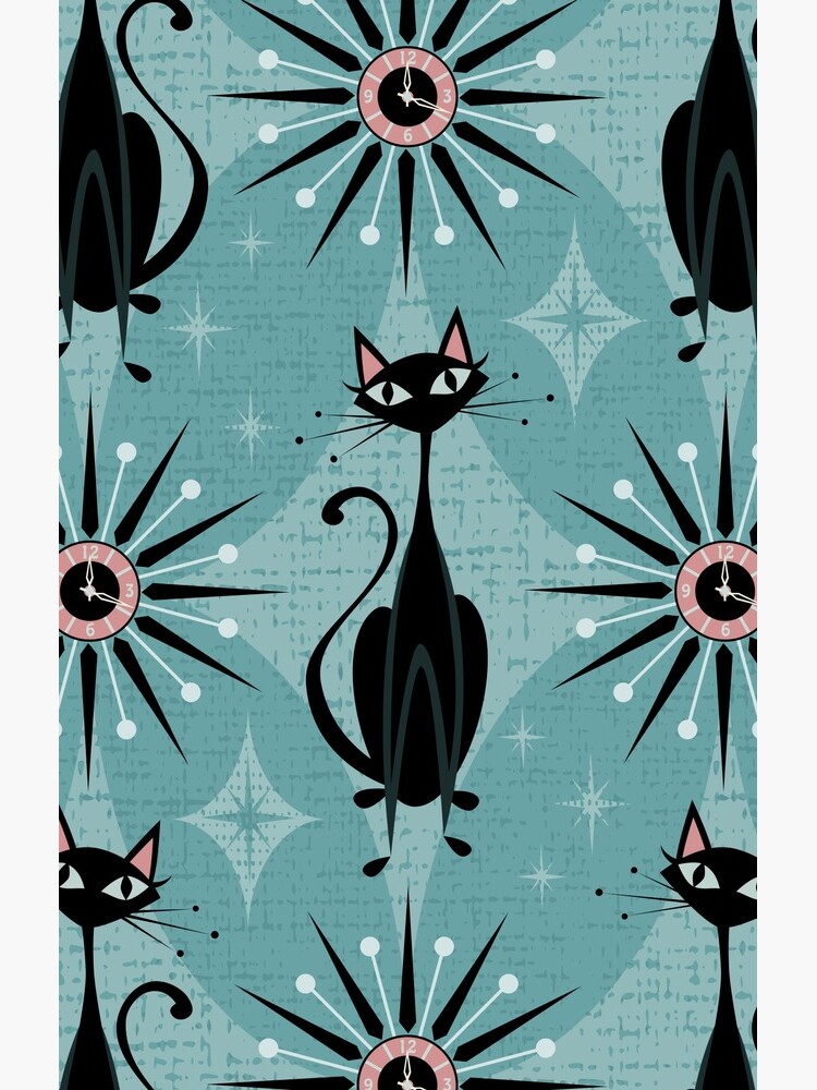 Thumbnail 4 of 4, Samsung Galaxy Phone Case, Mid Century Cat and Clocks - Blue designed and sold by studioxtine.
