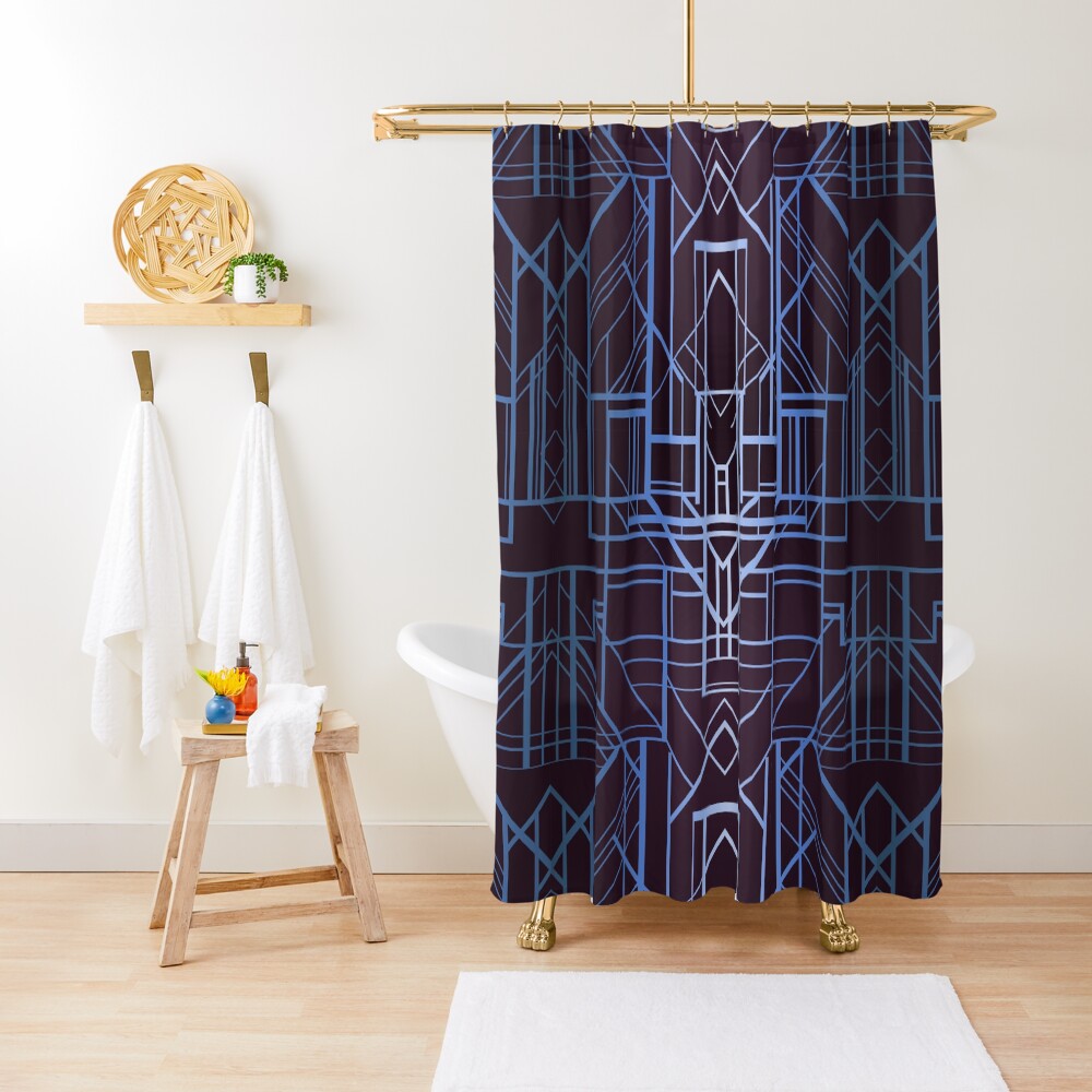 Geometric Deco in Blue Shower Curtain