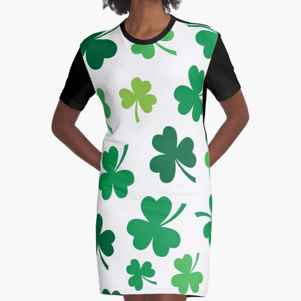 Irish Shamrocks All Over Graphic T-Shirt Dress