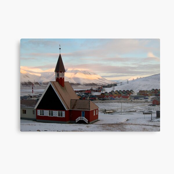 Svalbard Church in Sunset Metal Print