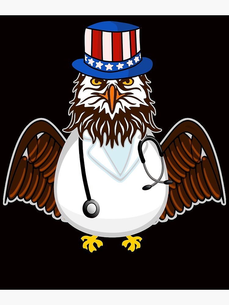 "Eagle Doctor Nurse With Stethoscope Medical Scrub Top Lab Coat USA
