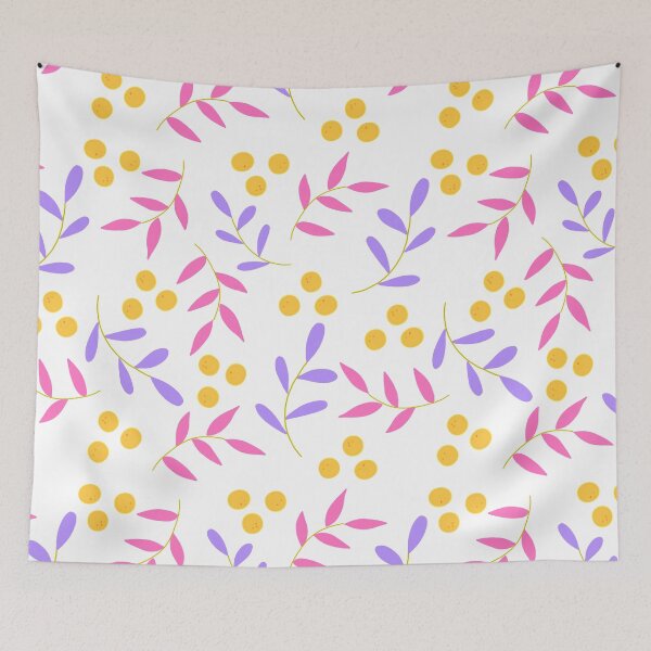 Item preview, Abstract Spring / Summer Florals with Lemons / Oranges Pink & Purple with - white background   designed and sold by Breece.