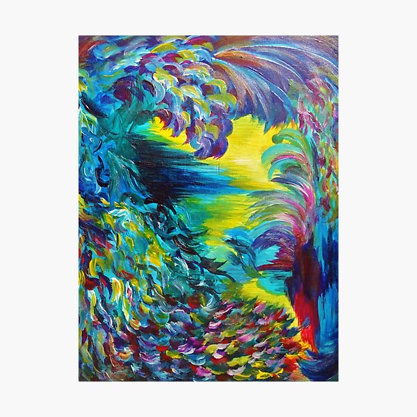 Item preview, FLIGHT ON TAP - Whimsical Colorful Feathers Fountain Peacock Abstract Acrylic Painting Purple Teal designed and sold by EbiEmporium.