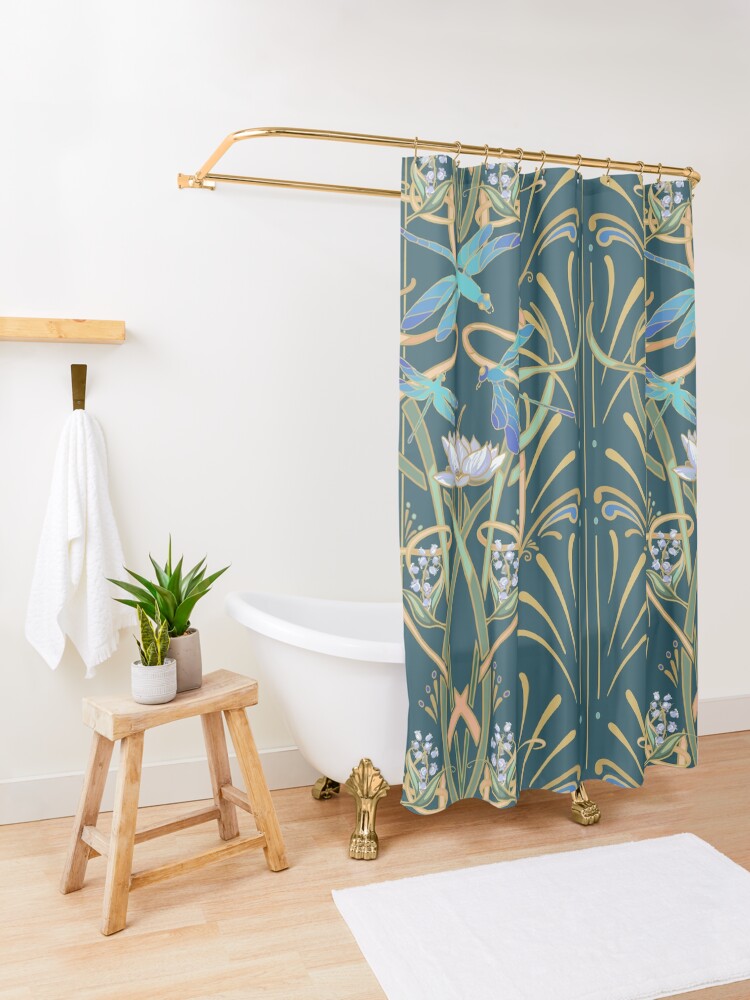 "Art Nouveau Dragonflies Pattern Deep Cool Green" Shower Curtain for Sale by L Diane Johnson