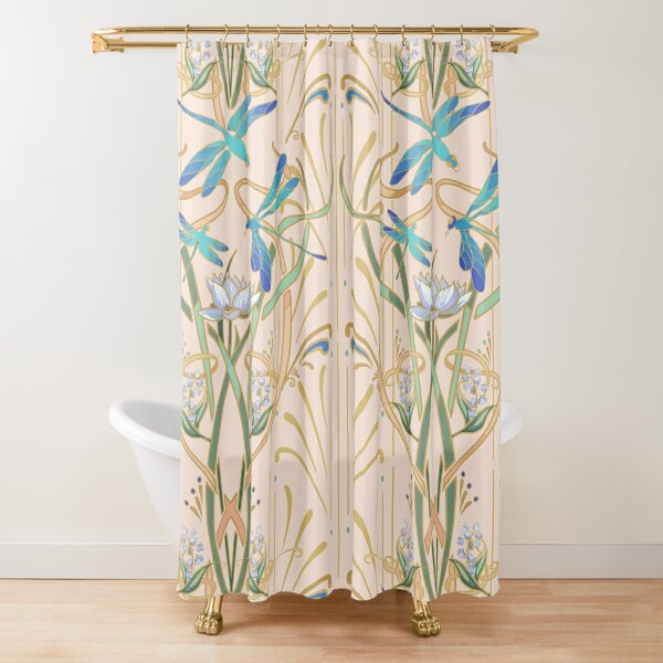 Art Nouveau Dragonflies Pattern | Blush Shower Curtain