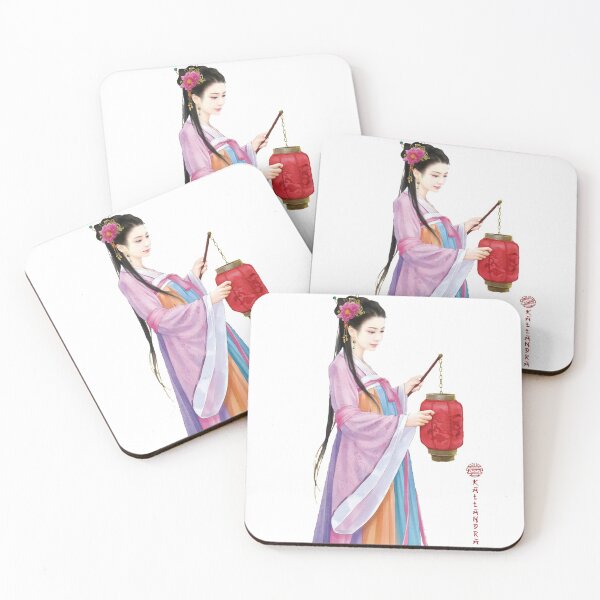 Item preview, China art print - portrait of young Chinese lady Chinese woman with lantern designed and sold by Kallandra.