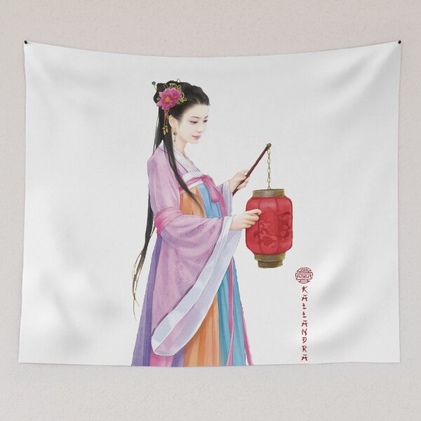 Item preview, China art print - portrait of young Chinese lady Chinese woman with lantern designed and sold by Kallandra.