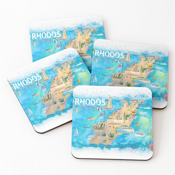 Item preview, Rhodes Greece Illustrated Map with Landmarks and Highlights  designed and sold by artshop77.