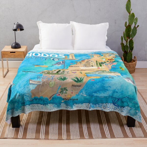 Item preview, Rhodes Greece Illustrated Map with Landmarks and Highlights  designed and sold by artshop77.