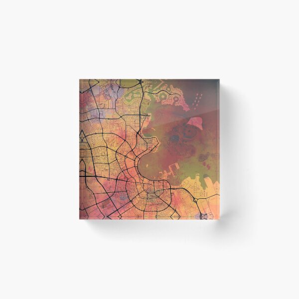 Item preview, Doha Qatar Street Map Art Watercolor Magma Eruption designed and sold by IvonDesign.