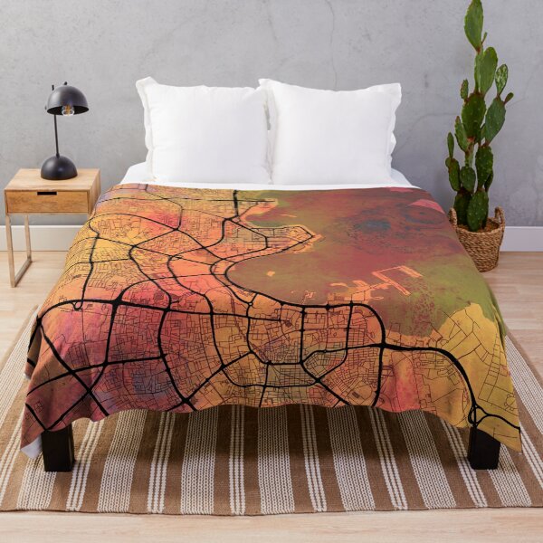Item preview, Doha Qatar Street Map Art Watercolor Magma Eruption designed and sold by IvonDesign.