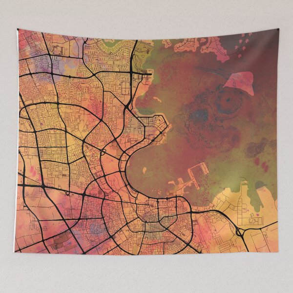 Item preview, Doha Qatar Street Map Art Watercolor Magma Eruption designed and sold by IvonDesign.