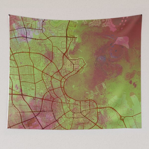 Item preview, Doha Qatar Street Map Art Watercolor Green Life designed and sold by IvonDesign.