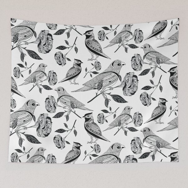 Item preview, Black white wild birds with rose designed and sold by ahahdodo.