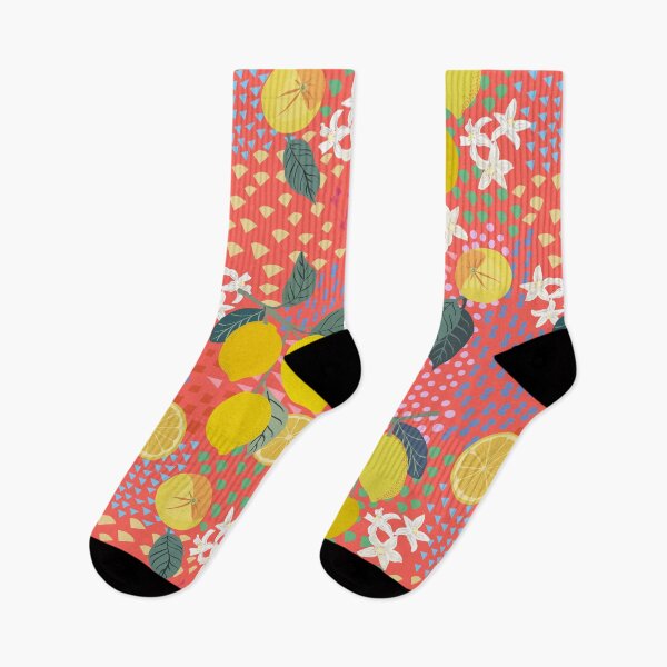 Item preview, Lemon and flowers with geometric pattern designed and sold by Flyingwall.