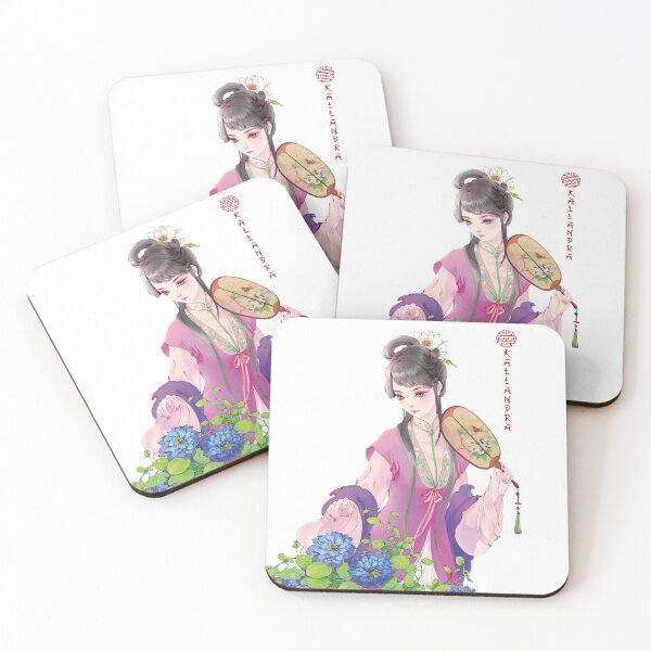 Item preview,  Flowers and fans. Painting graceful young woman in purple tones with flowers and paper fans. designed and sold by Kallandra.