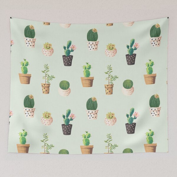 Item preview, Romantic Cute succulent cactus on mint background designed and sold by Citronelladesig.