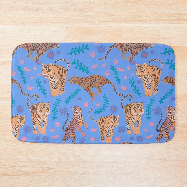 Item preview, Tigers with flowers and plants on stripes purple designed and sold by Flyingwall.