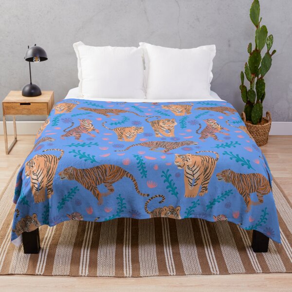 Item preview, Tigers with flowers and plants on stripes purple designed and sold by Flyingwall.