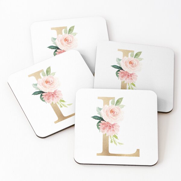 Item preview, Monogram letter L - Faux gold foil and pink and white flowers and green leaves designed and sold by Citronelladesig.