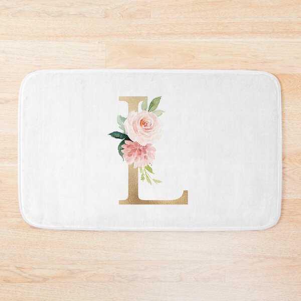 Artikelvorschau, Monogrammbuchstabe L - Kunstgoldfolie und rosa-weiße Blumen und grüne Blätter entworfen und verkauft von Citronelladesig.