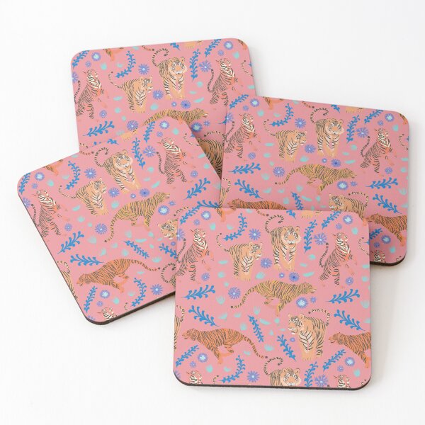 Item preview, Tigers with flowers and plants on stripes red designed and sold by Flyingwall.