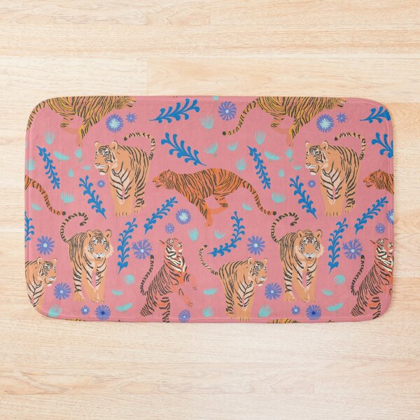 Item preview, Tigers with flowers and plants on stripes red designed and sold by Flyingwall.