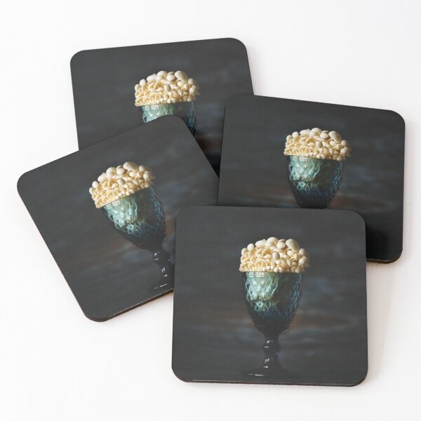 Item preview, Still life with little white mushrooms putted in blue wine glass on dark  designed and sold by dariazu.