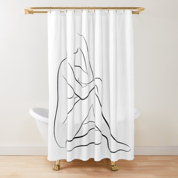 Nude Girl Line Drawing - Thoughtful Thea Shower Curtain