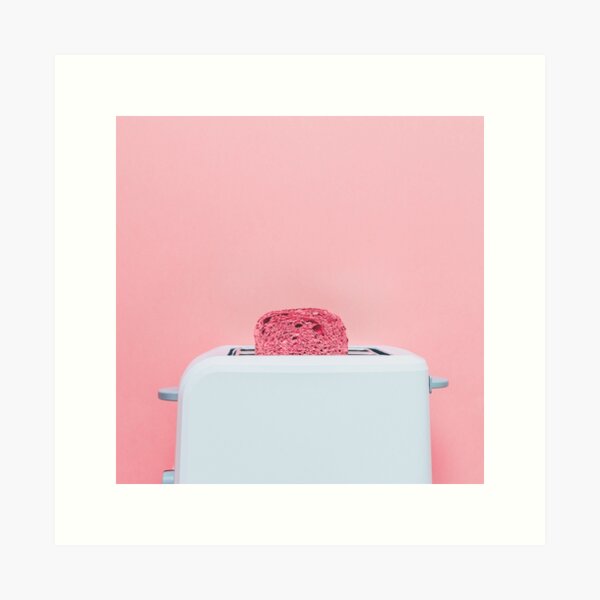 Pink toast in toaster Art Print