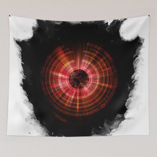 Item preview, Red and black globe abstraction on abstract black shield shape designed and sold by Maks08.
