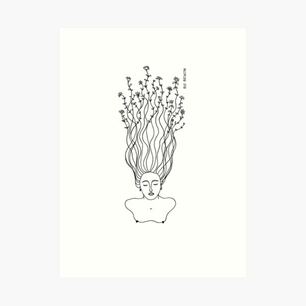 Grow Illustration Flower Hair Art Print