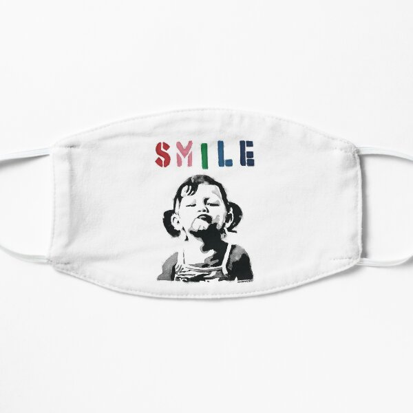 Banksy graffiti Quote SMILE with girl not smiling Girl Power resistance HD HIGH QUALITY ONLINE STORE Flat Mask