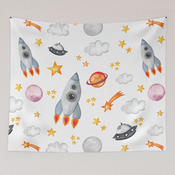 Item preview, Rockets / planets in space watercolor designed and sold by zabrinaz.